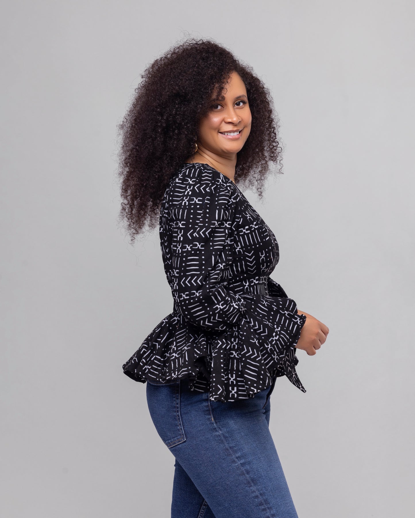 Top "Amina" bogolan noir