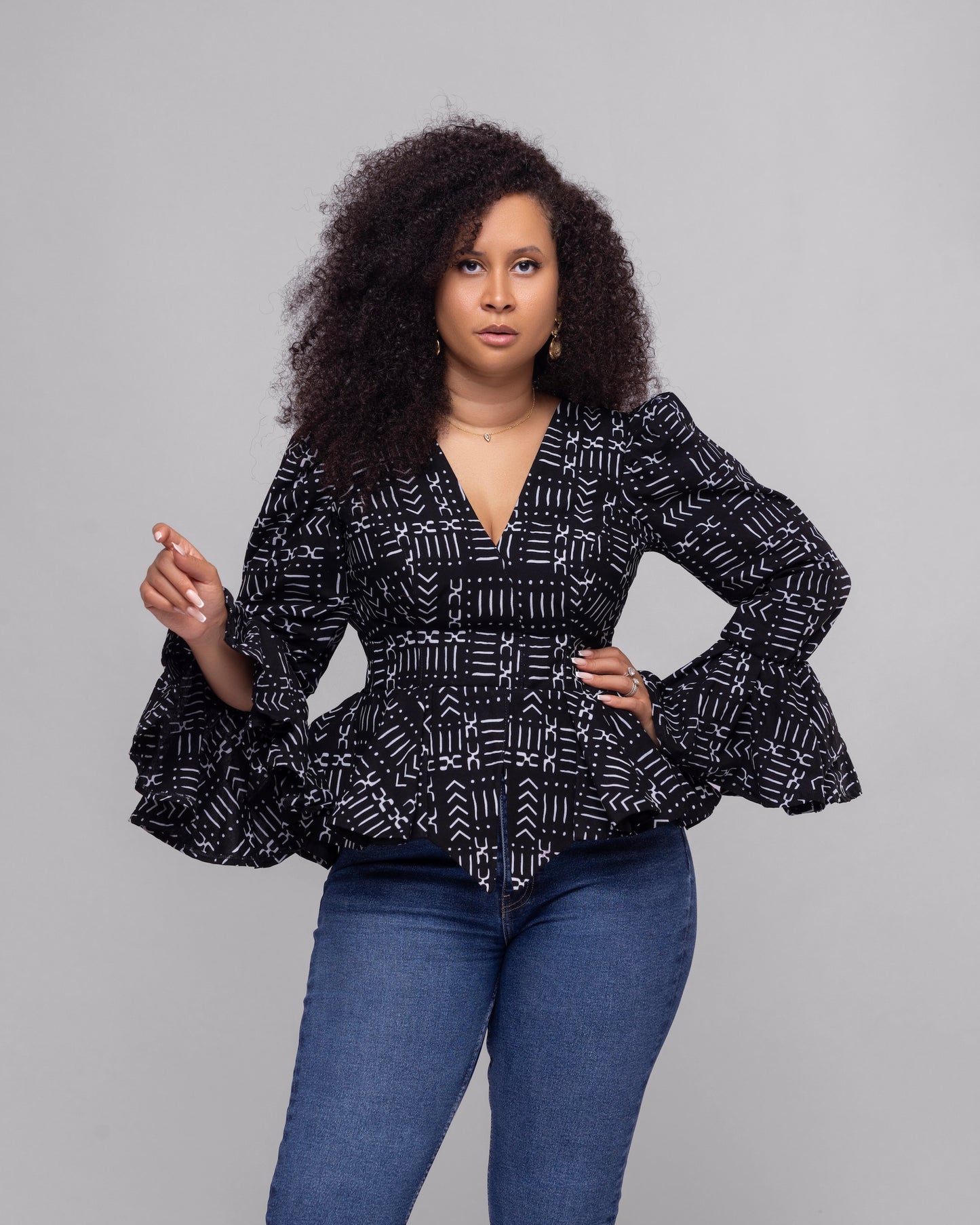 Top "Amina" bogolan noir