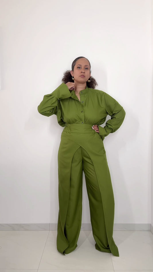Pré commande - Blouse et pantalon "Amina" vert kaki