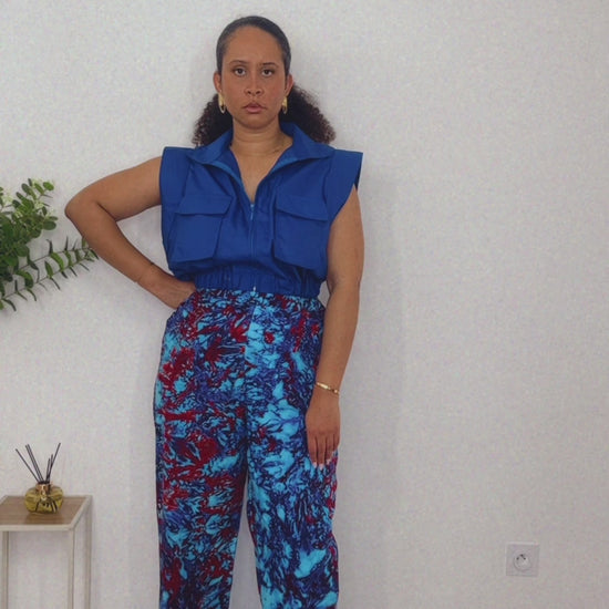 pantalon en wax, Vetement en wax, Vetement en pagne , pantalon ample, pantalon large, top stretch 