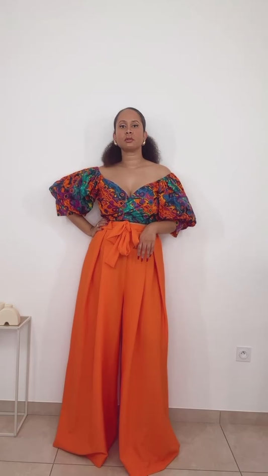 Pré commande Cache coeur en pagne et pantalon palazzo "Azigli" orange