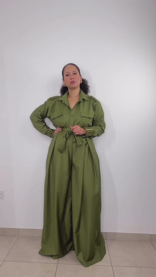 Chemise et pantalon ample kaki "Djemba lokou popouè"