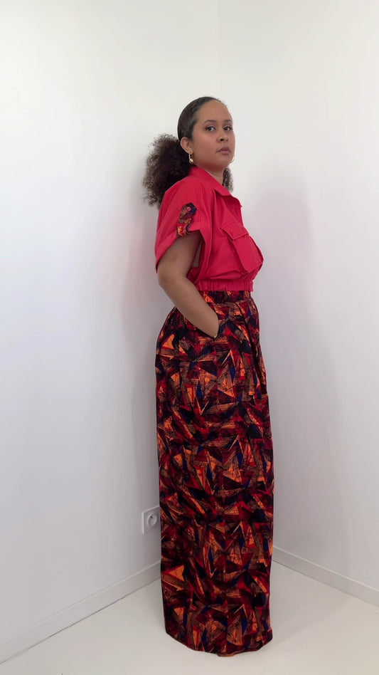 Pré commande - Crop chemise et pantalon "Azigli" Rouge